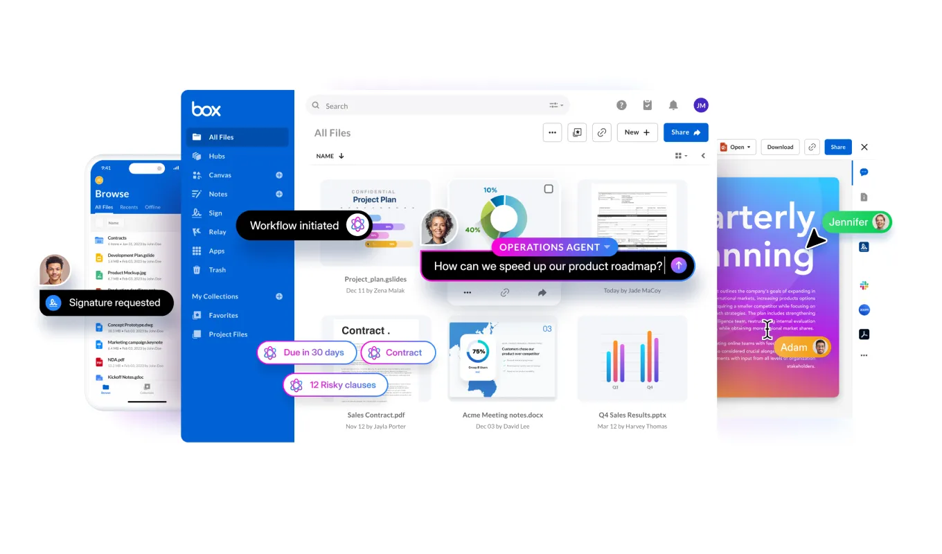 Interface da Box mostrando suas principais funcionalidades
